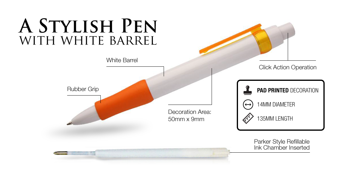 Comfort Grip White Promotional Plastic Pen