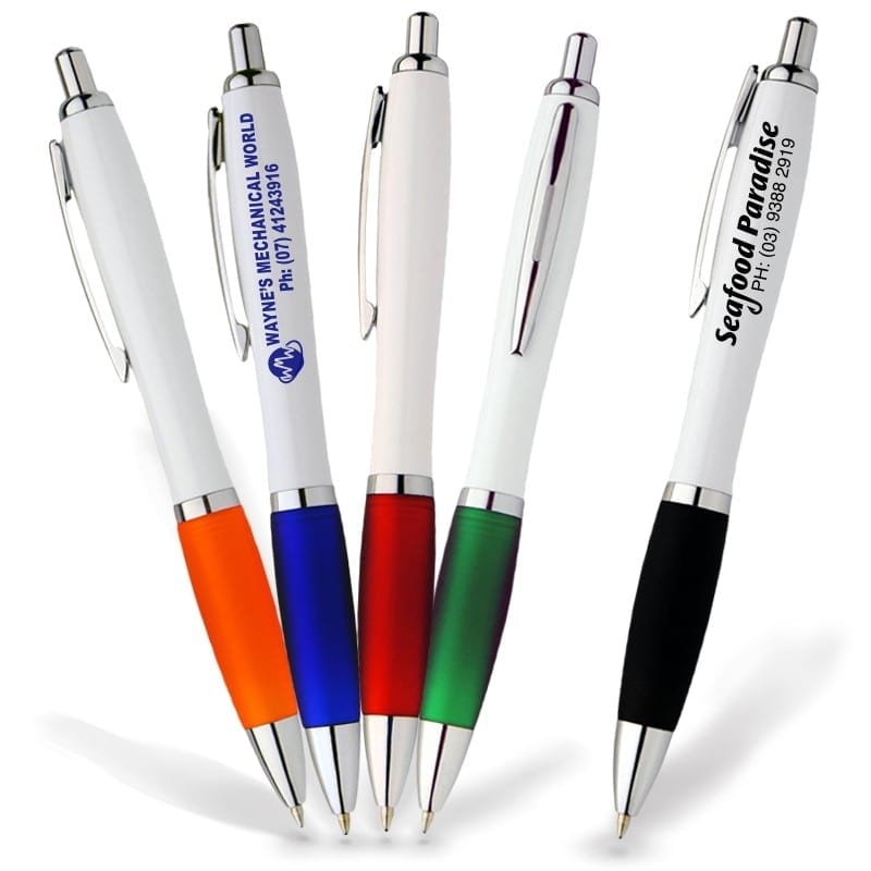 Pen Printing New York 111 White Printed Plastic Pen Rubber Grip biro