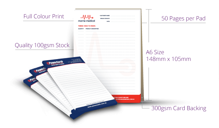 A6 Notepad 50 Pages per pad specs