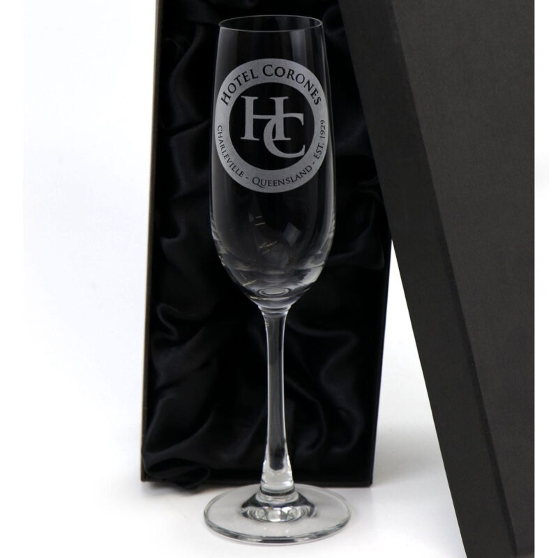 Glassware 215ml Crystaline Champagne Glass Promotional Gift Includes Engraving & Setup corporate