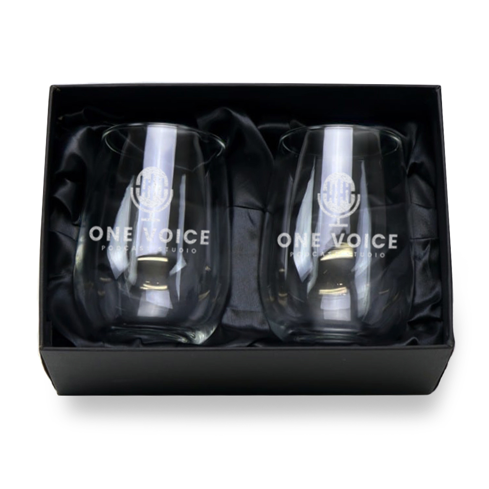 Drinkware Laser Engraved Double Stemless Wine Corporate Glass Boxed Set Customised champ