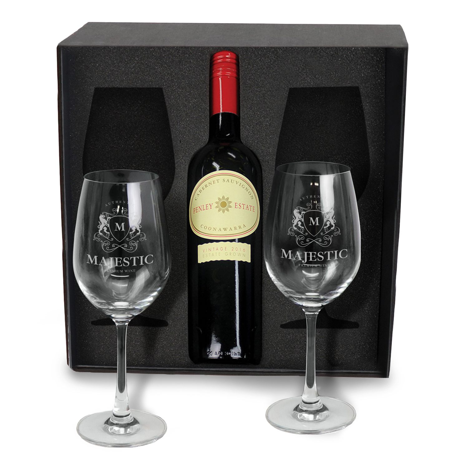 Drinkware Laser Engraved Double 350ml Wine Glass Corporate Set with Wine Bottle Space champ