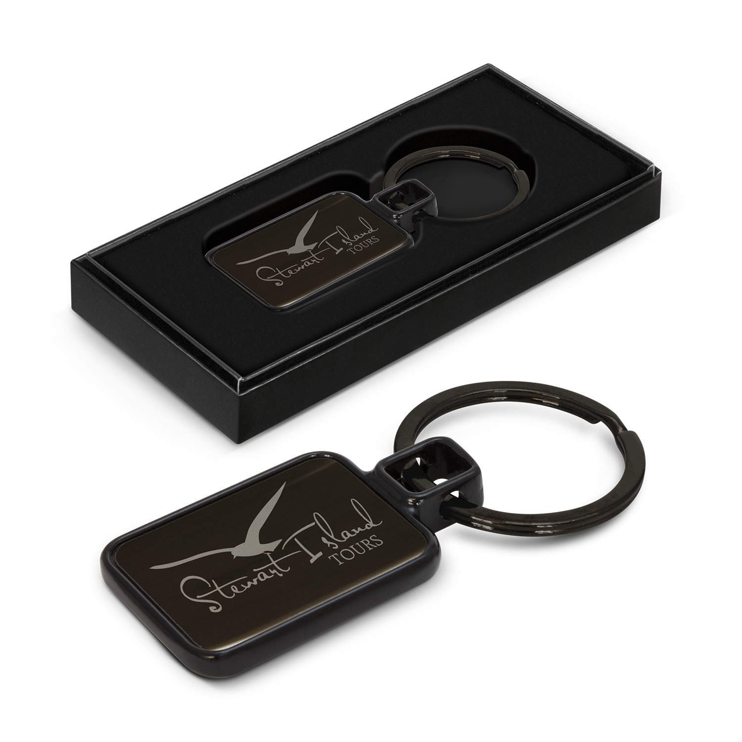 EP Range Gunmetal Astina Engraved Metal Keyring in Gift Box branded