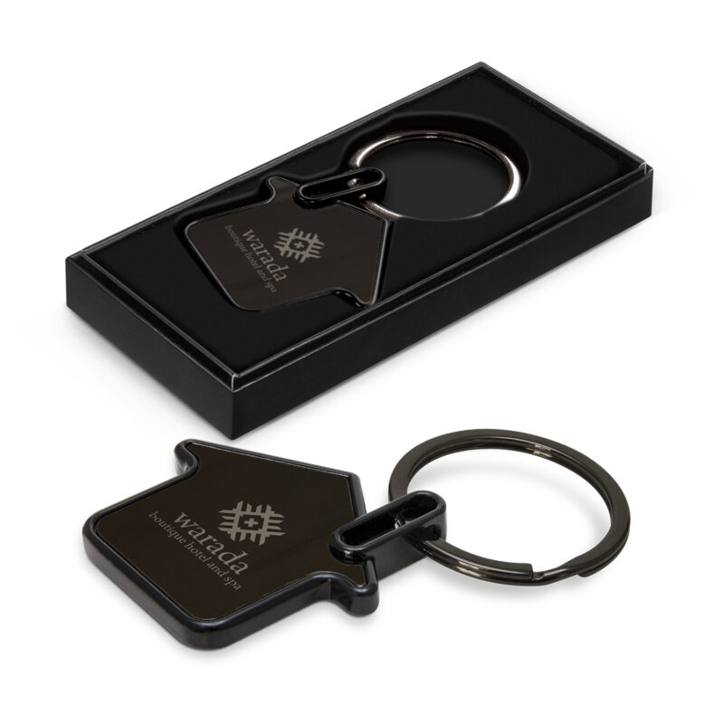 Next Day Dispatch Gunmetal Capital House Shaped Engraved Keyring in Gift Box gunmetal keyring