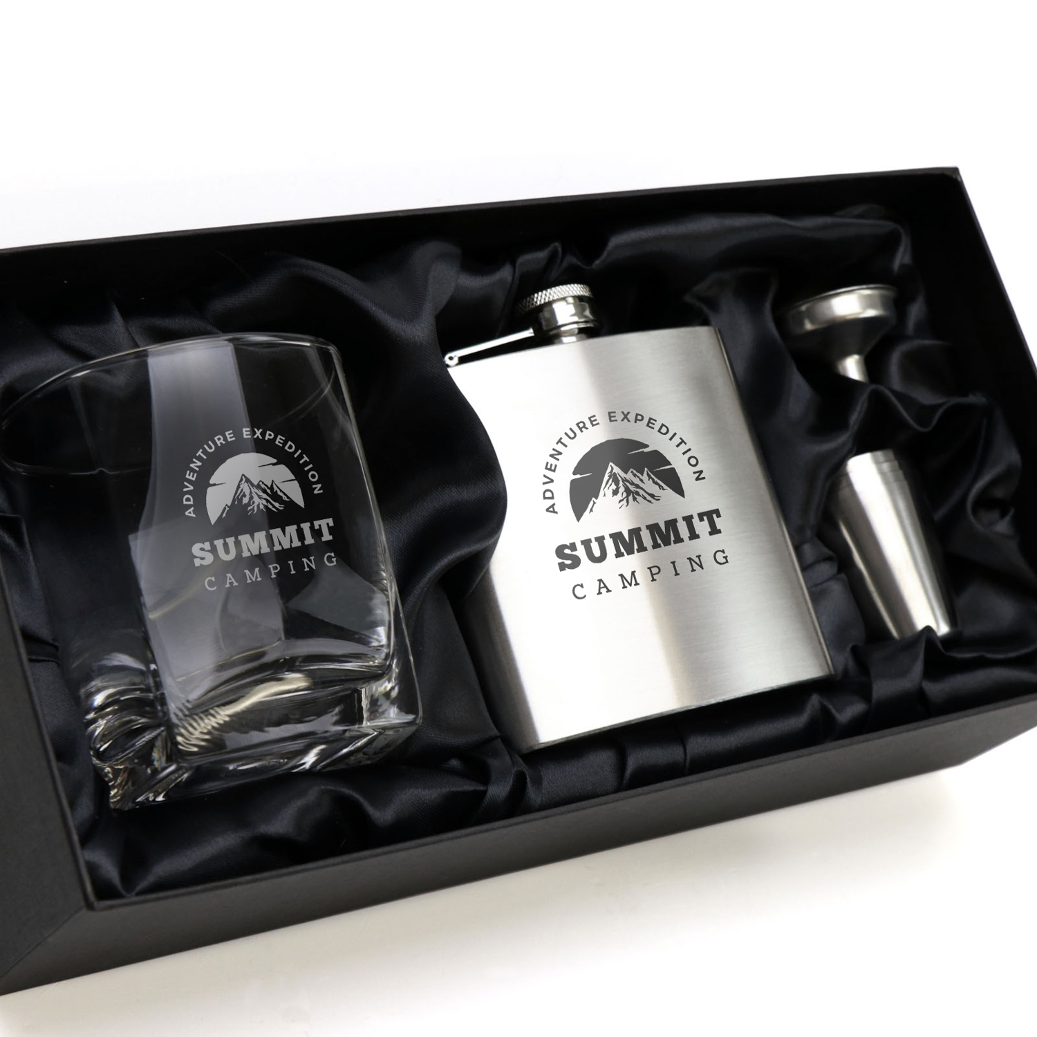 EP Range Stainless Flask & Whiskey Glass Set Laser Engraved 6oz