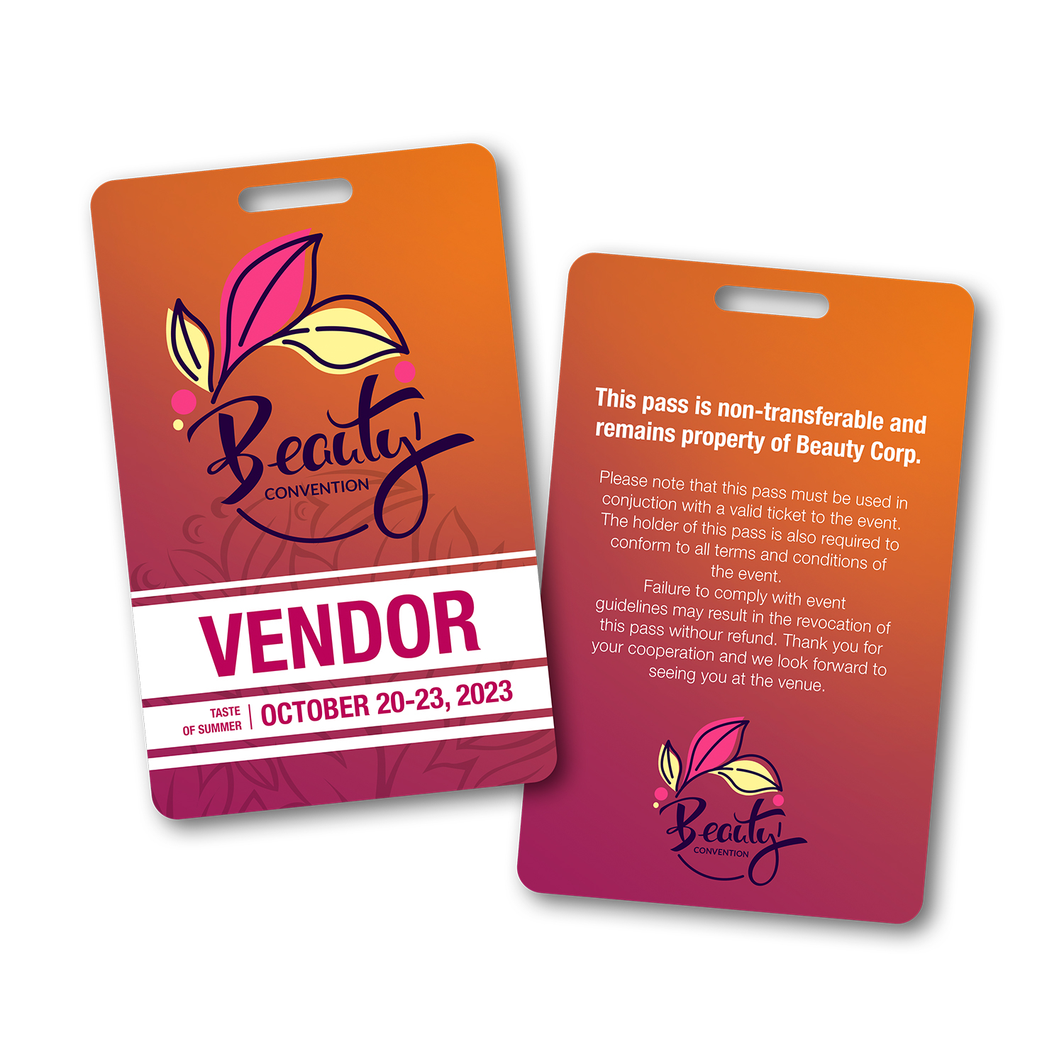 Badges Full Colour Slotted PVC ID Card 0.76mm – 86mm x 54mm Tradeshow Exhibitor Full Colour card