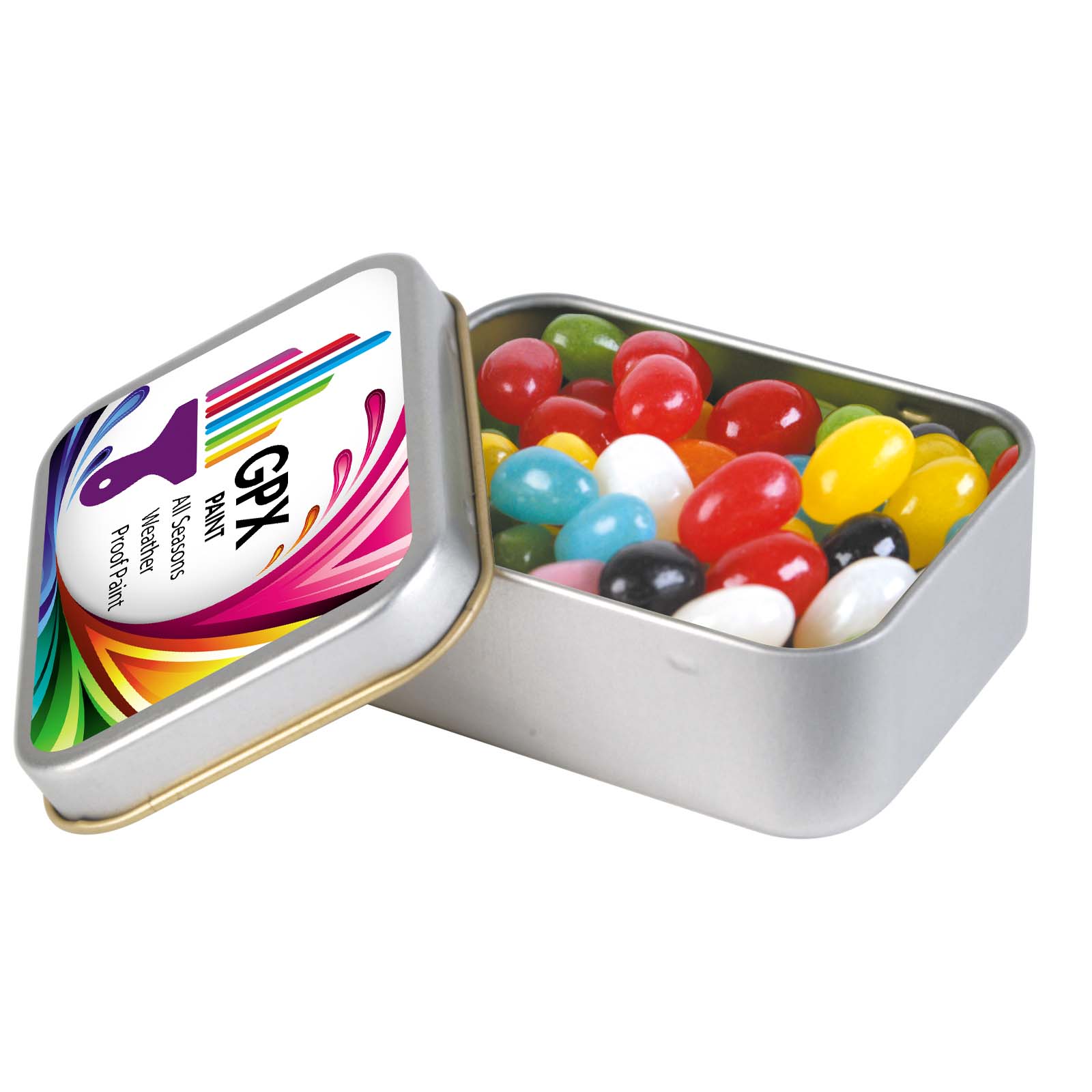 Jelly Beans Assorted Colour Mini Jelly Beans in Silver Rectangular Tin assorted