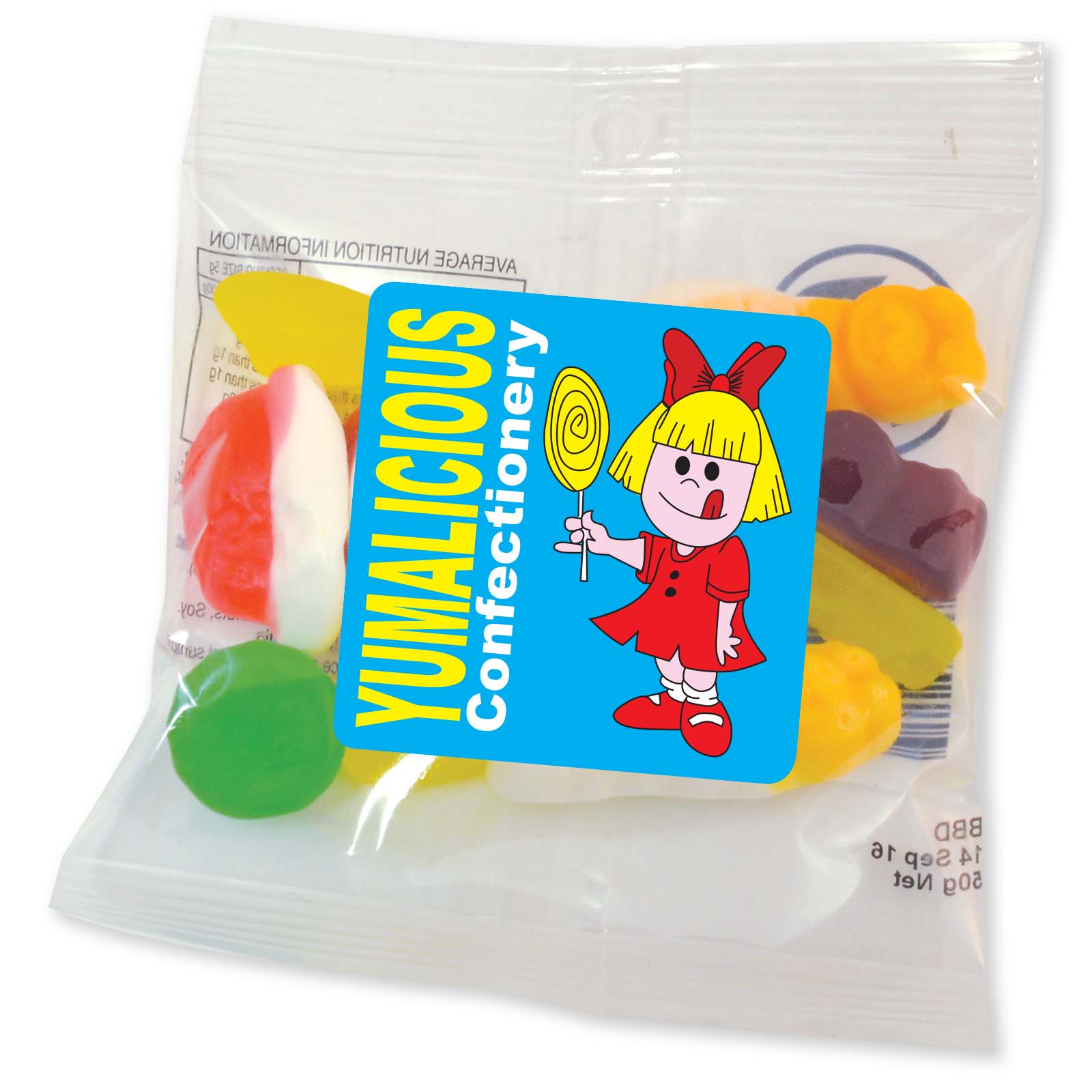 Confectionery Assorted Jelly Party Mix Lollies in 50 Gram Cello Bag with Rush Production Express