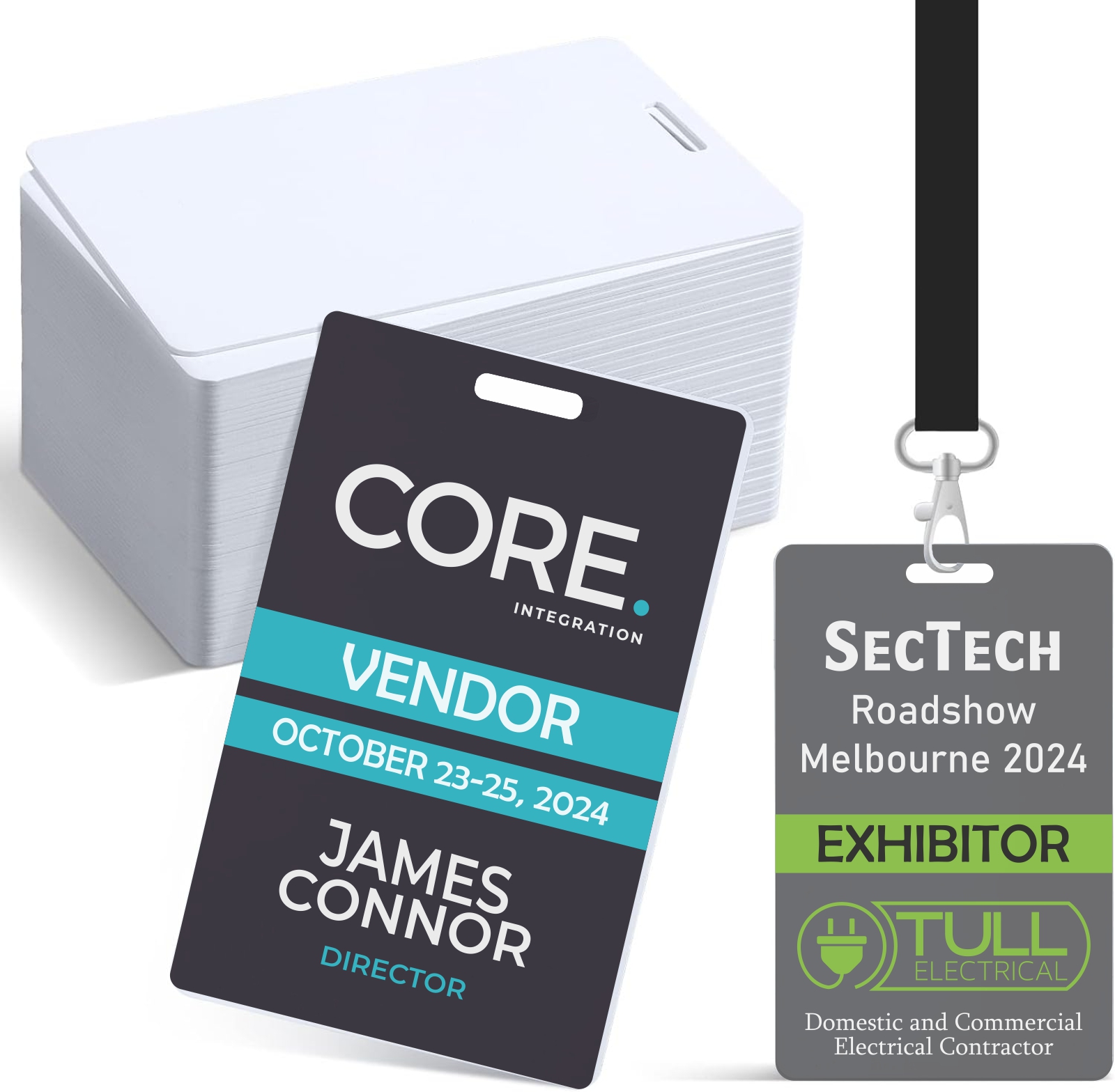 Badges Full Colour Slotted PVC ID Card 0.76mm – 86mm x 54mm Tradeshow Exhibitor Full Colour card