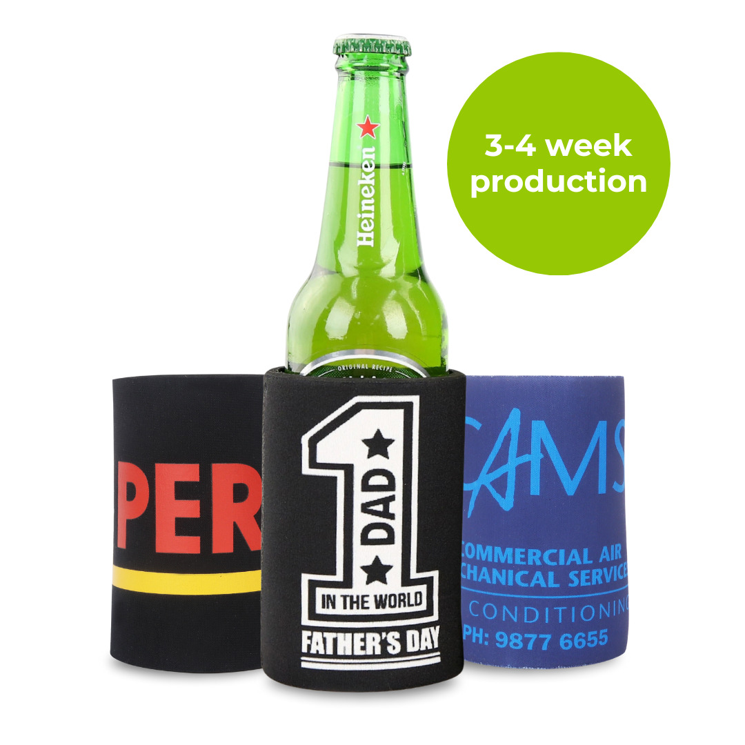 Indent: 3-4 Week Production Deluxe Stubby Holder with 1 Colour Print – Indent can